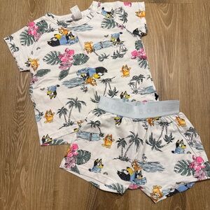 Bonds Bluey Kids Pajama Set - White with Pink and Blue Print